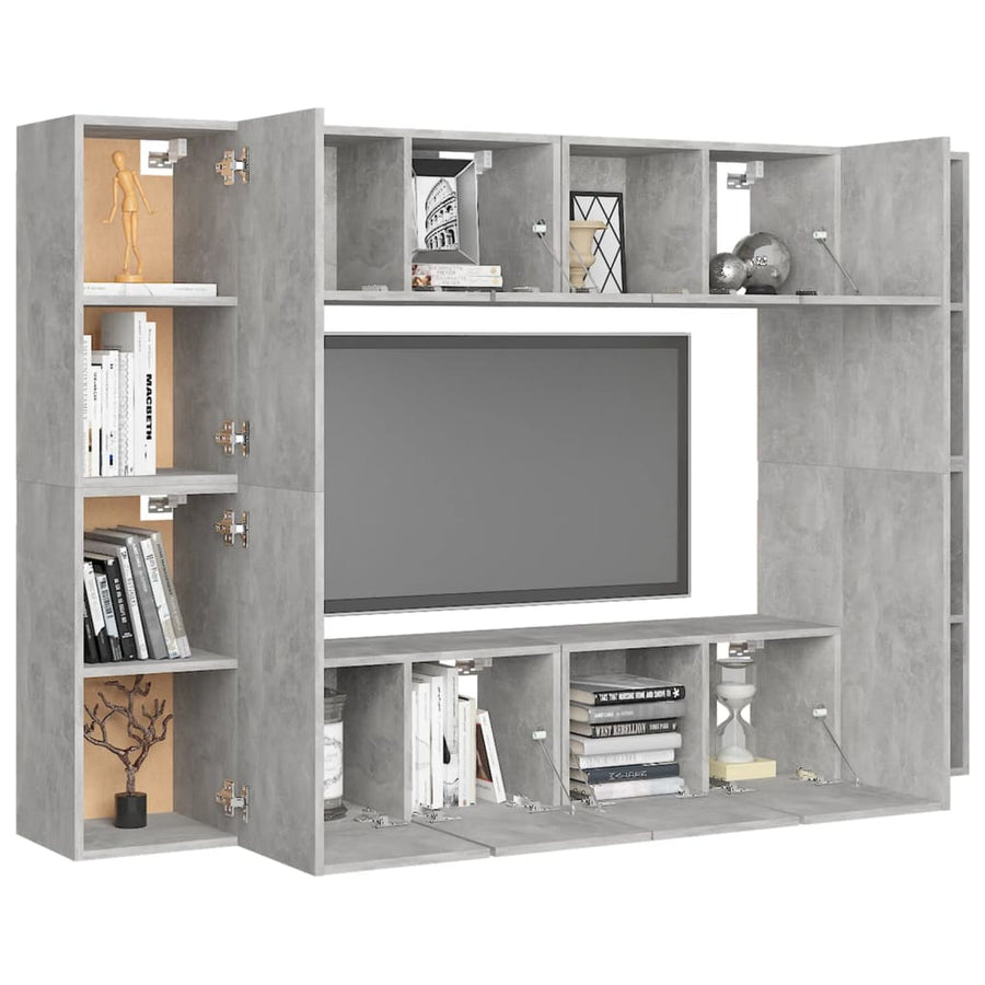 8-Delige Tv-Meubelset Spaanplaat 1 60 cm Betongrijs