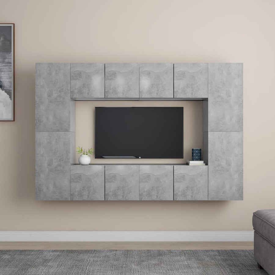 8-Delige Tv-Meubelset Spaanplaat 1 60 cm Betongrijs