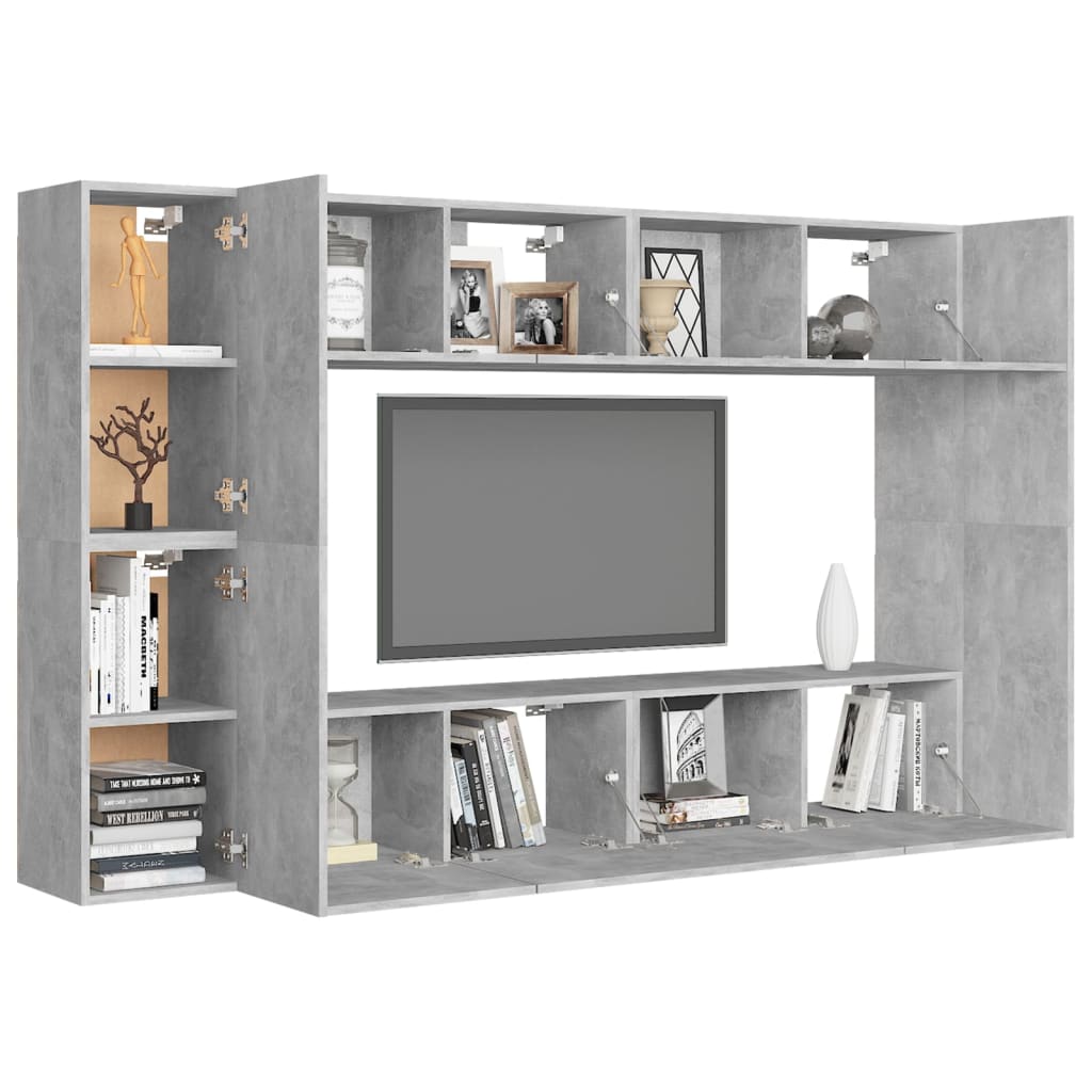 8-Delige Tv-Meubelset Spaanplaat 1 80 cm Betongrijs