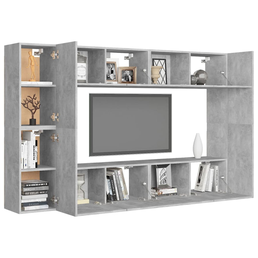 8-Delige Tv-Meubelset Spaanplaat 1 80 cm Betongrijs