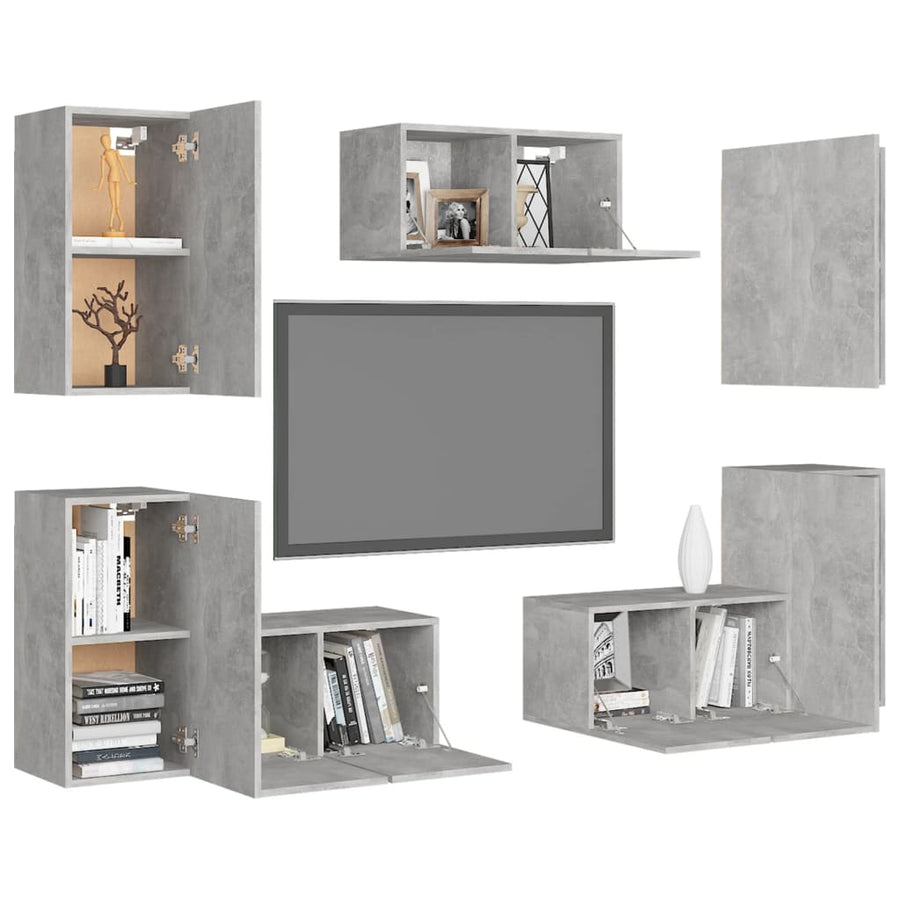 7-Delige Tv-Meubelset Spaanplaat 60 cm Betongrijs