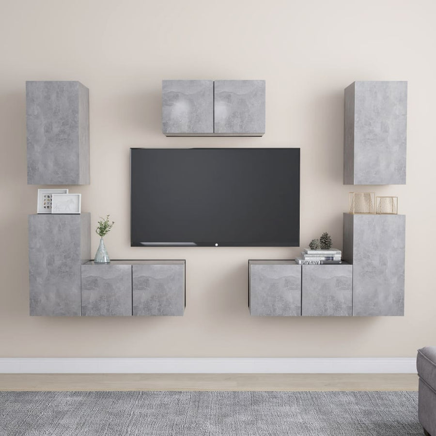7-Delige Tv-Meubelset Spaanplaat 60 cm Betongrijs