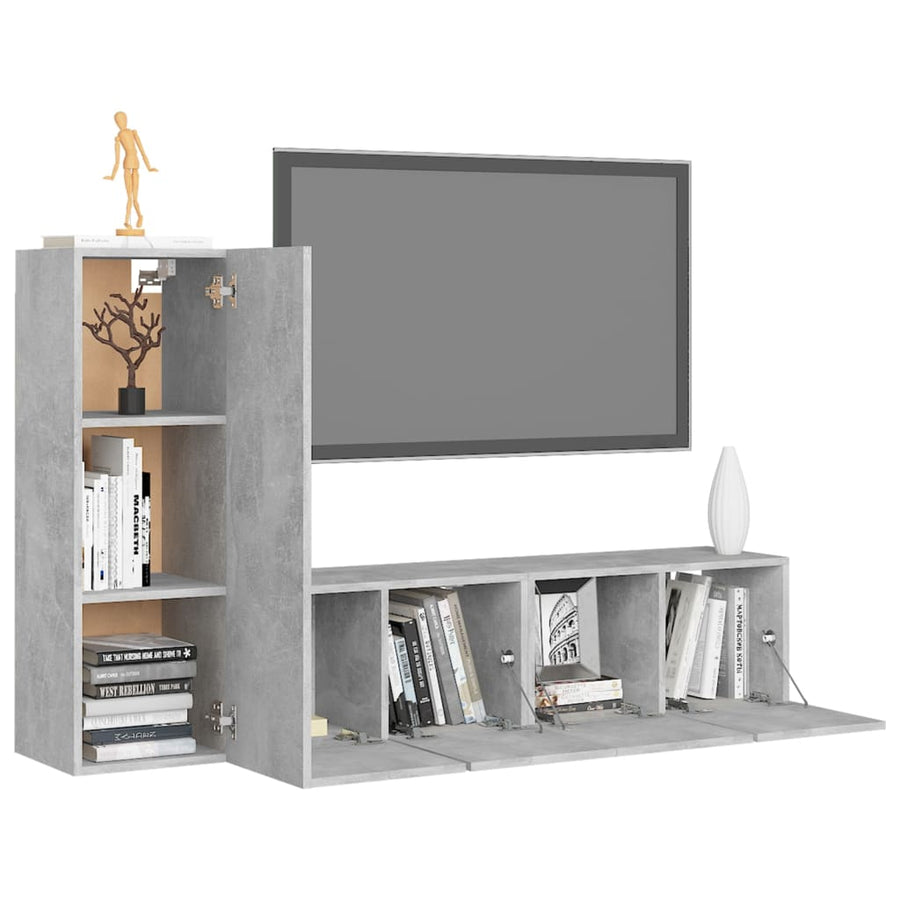 3-Delige Tv-Meubelset Spaanplaat 60 x 30 x 30 cm Betongrijs