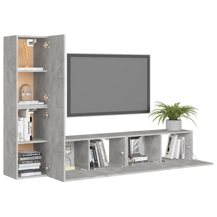 4-Delige Tv-Meubelset Spaanplaat 80 cm Betongrijs