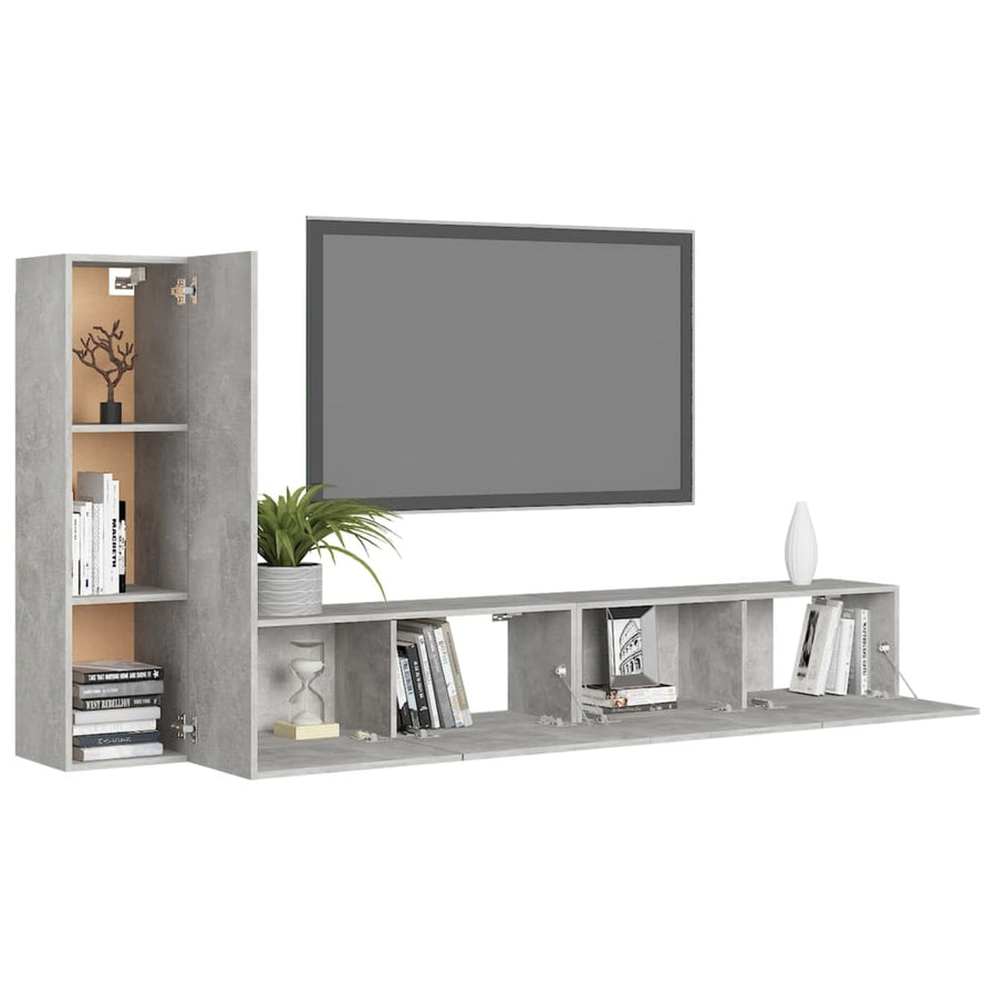 3-Delige Tv-Meubelset Spaanplaat 100 x 30 x 30 cm Betongrijs