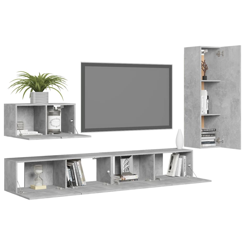 4-Delige Tv-Meubelset Spaanplaat 30.5 x 30 x 110 cm Betongrijs