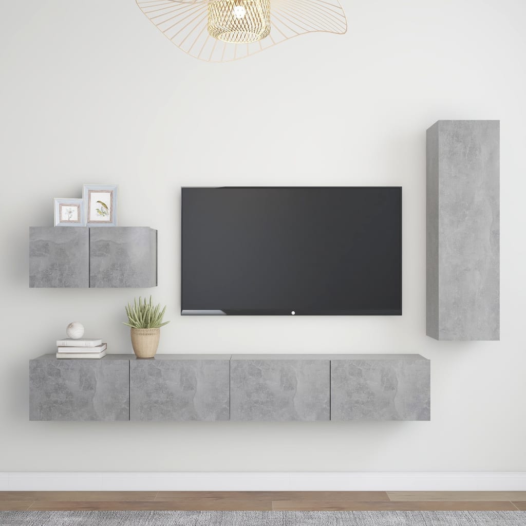4-Delige Tv-Meubelset Spaanplaat 30.5 x 30 x 110 cm Betongrijs