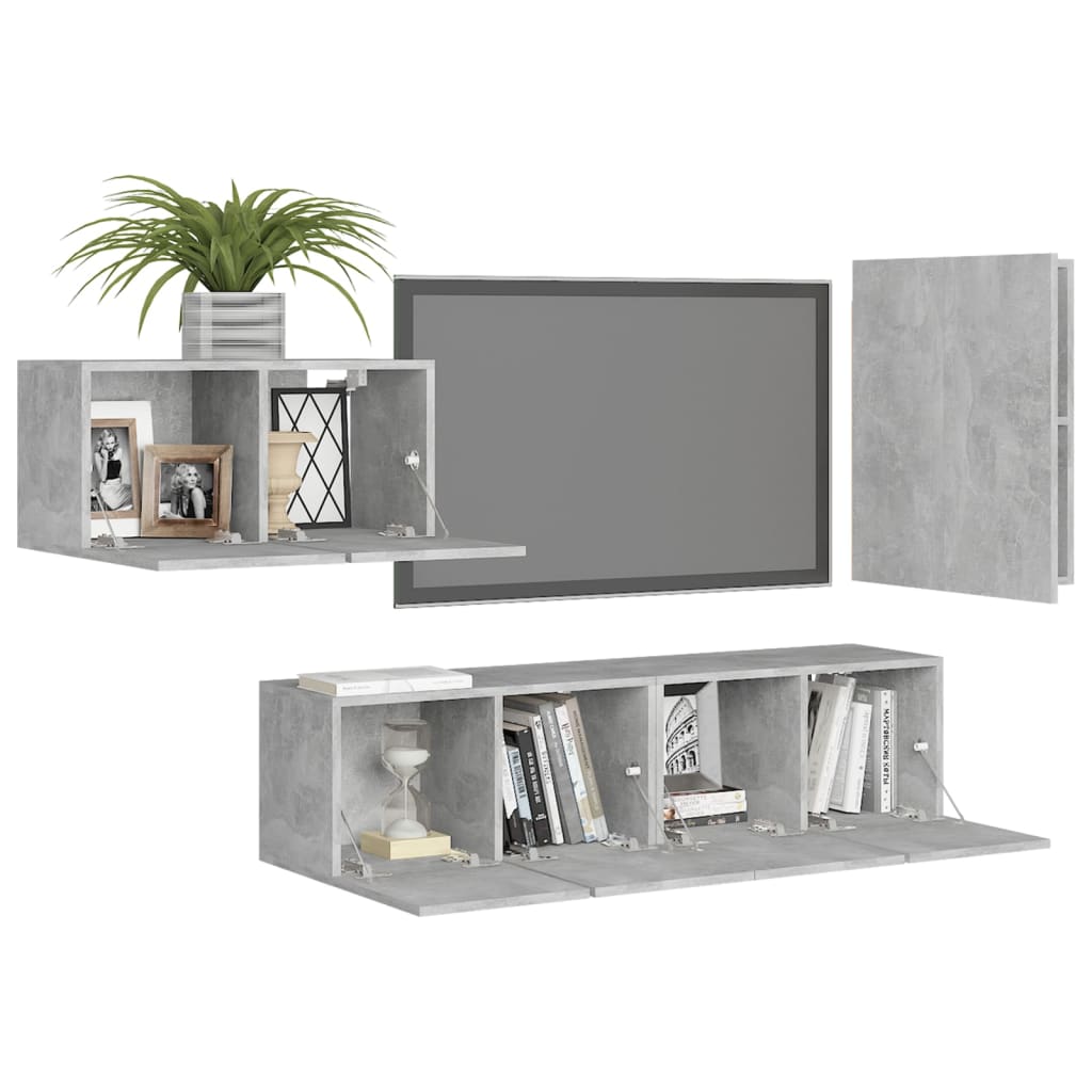 4-Delige Tv-Meubelset Spaanplaat 30.5 x 30 x 60 cm Betongrijs