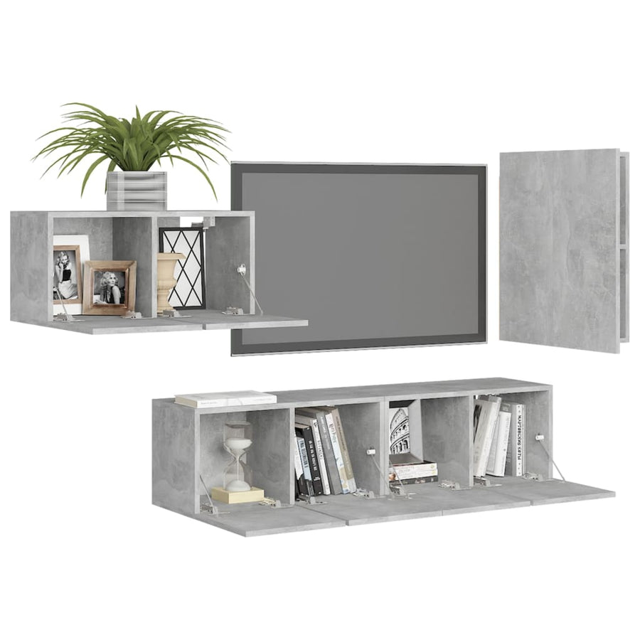4-Delige Tv-Meubelset Spaanplaat 30.5 x 30 x 60 cm Betongrijs