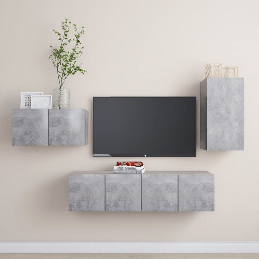 4-Delige Tv-Meubelset Spaanplaat 30.5 x 30 x 60 cm Betongrijs