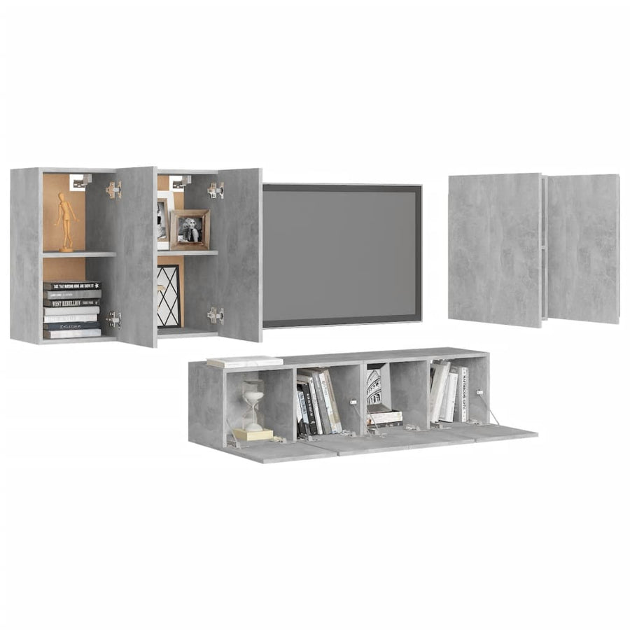 6-Delige Tv-Meubelset Spaanplaat 60 cm Betongrijs