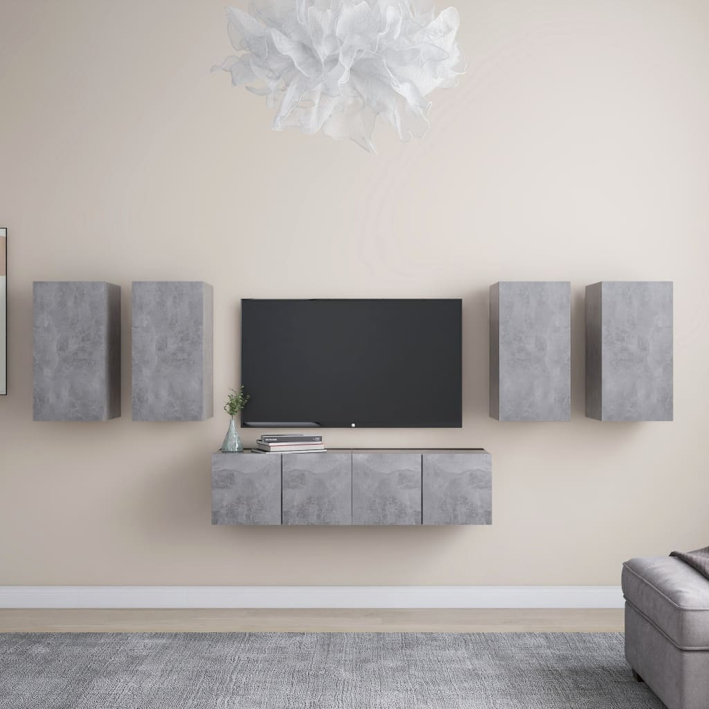 6-Delige Tv-Meubelset Spaanplaat 60 cm Betongrijs