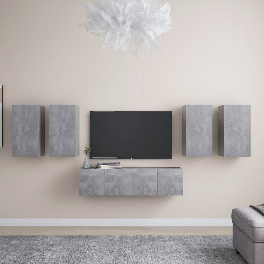 6-Delige Tv-Meubelset Spaanplaat 60 cm Betongrijs