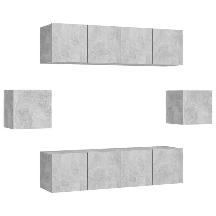 6-Delige Tv-Meubelset Spaanplaat 60 x 30 x 30 cm Betongrijs
