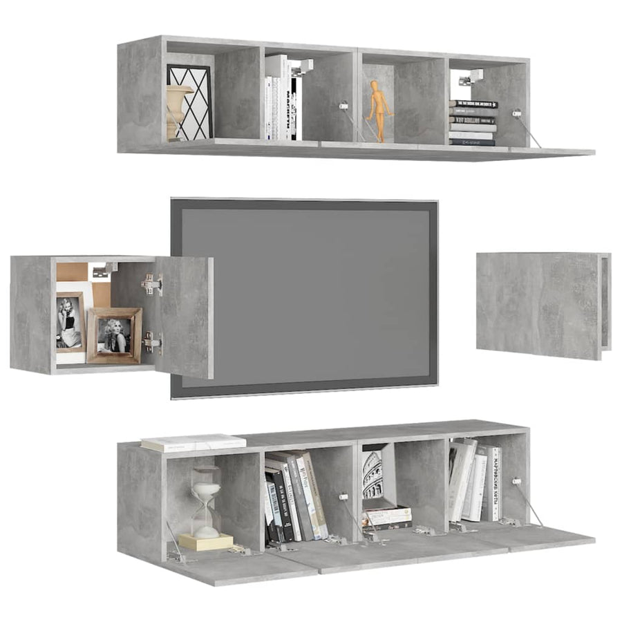 6-Delige Tv-Meubelset Spaanplaat 60 x 30 x 30 cm Betongrijs
