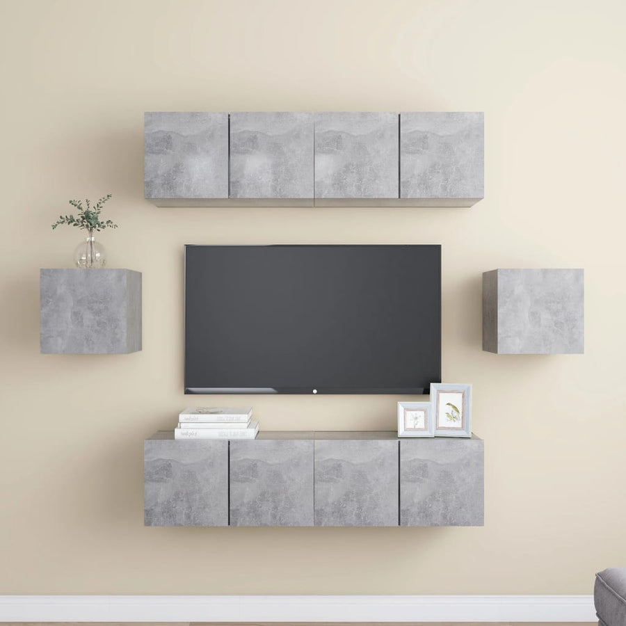 6-Delige Tv-Meubelset Spaanplaat 60 x 30 x 30 cm Betongrijs