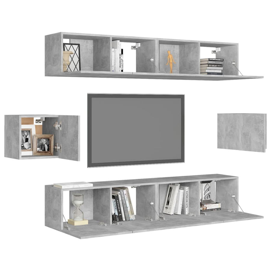6-Delige Tv-Meubelset Spaanplaat 80 x 30 x 30 cm Betongrijs