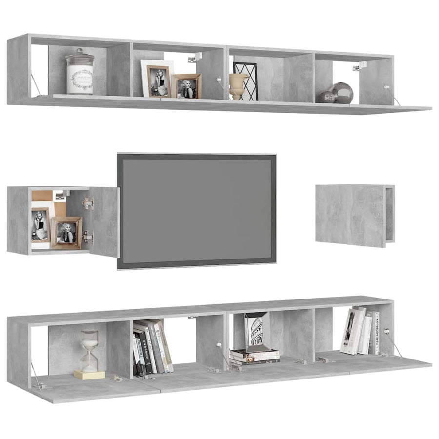 6-Delige Tv-Meubelset Spaanplaat 100 x 30 x 30 cm Betongrijs