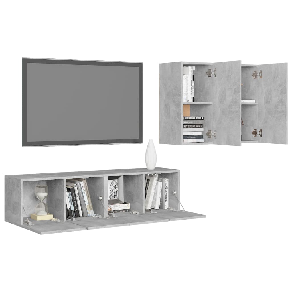 4-Delige Tv-Meubelset Spaanplaat 60 cm Betongrijs