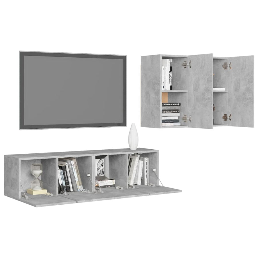 4-Delige Tv-Meubelset Spaanplaat 60 cm Betongrijs