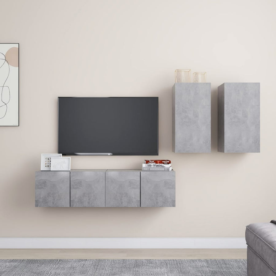 4-Delige Tv-Meubelset Spaanplaat 60 cm Betongrijs