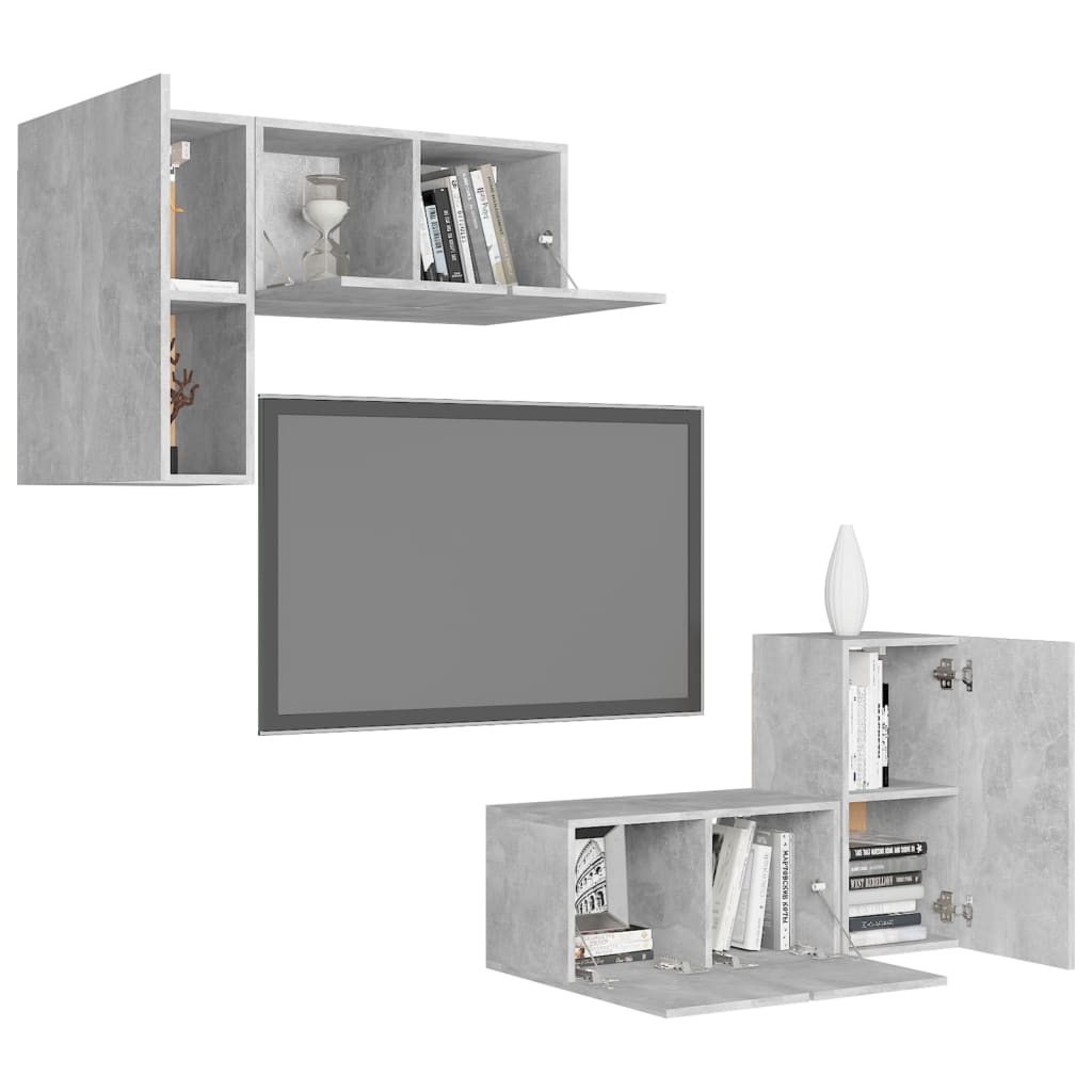 4-Delige Tv-Meubelset Spaanplaat 60 cm Betongrijs