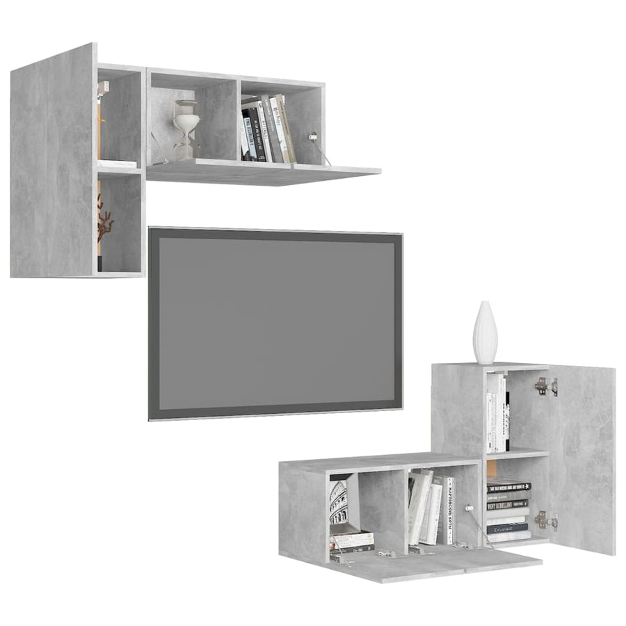4-Delige Tv-Meubelset Spaanplaat 60 cm Betongrijs