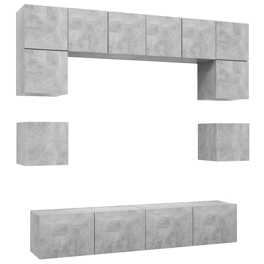 8-Delige Tv-Meubelset Spaanplaat 80 x 30 x 30 cm Betongrijs