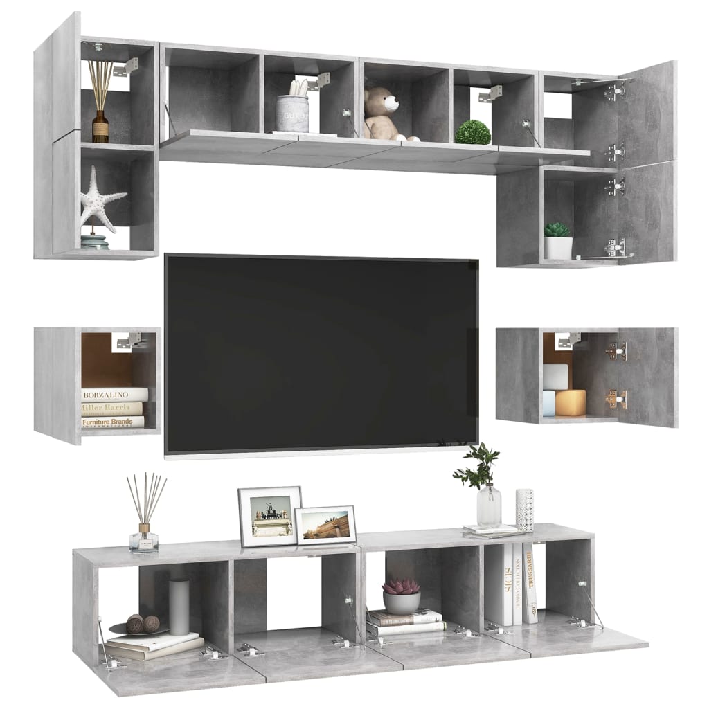 8-Delige Tv-Meubelset Spaanplaat 80 x 30 x 30 cm Betongrijs
