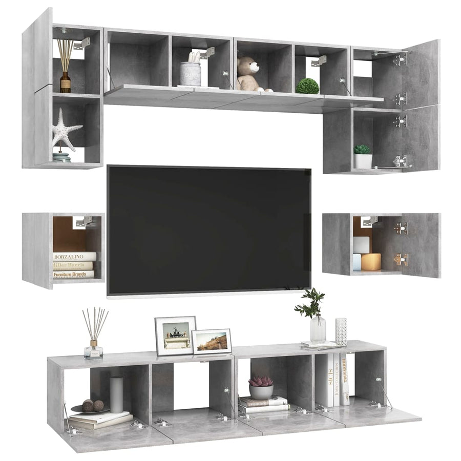 8-Delige Tv-Meubelset Spaanplaat 80 x 30 x 30 cm Betongrijs
