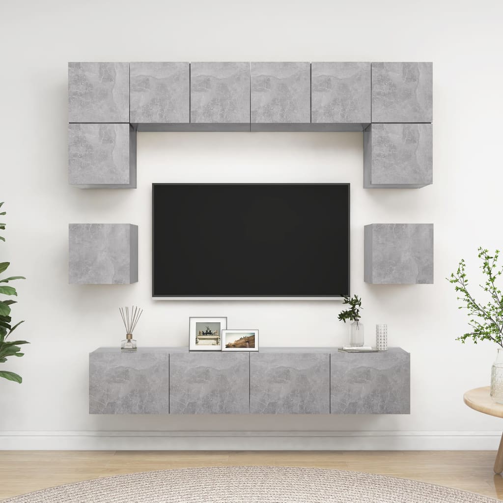 8-Delige Tv-Meubelset Spaanplaat 80 x 30 x 30 cm Betongrijs
