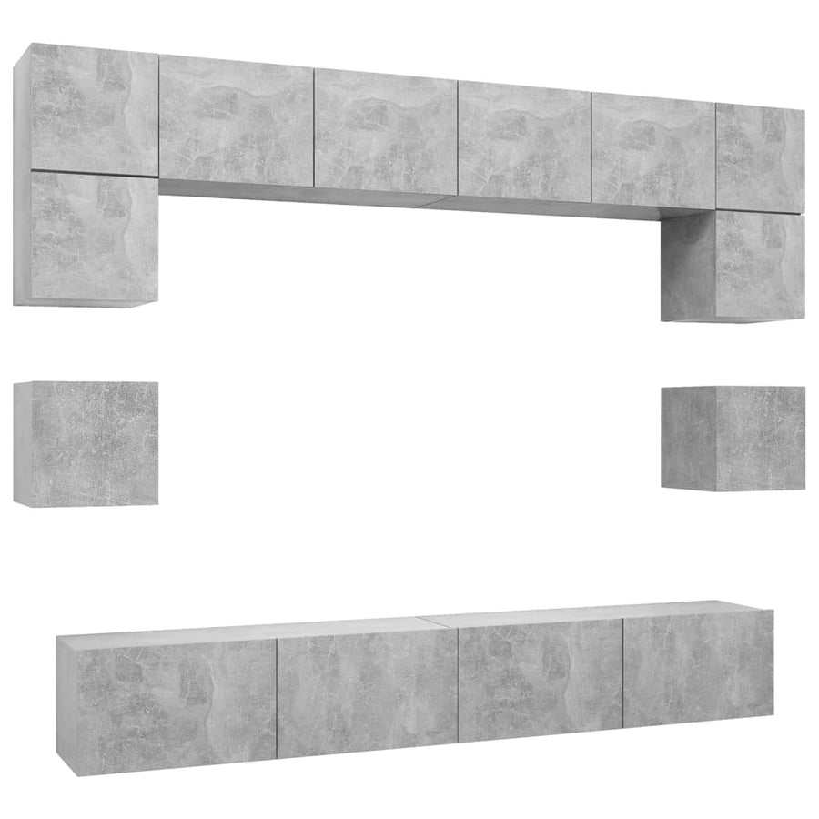 8-Delige Tv-Meubelset Spaanplaat 100 x 30 x 30 cm Betongrijs