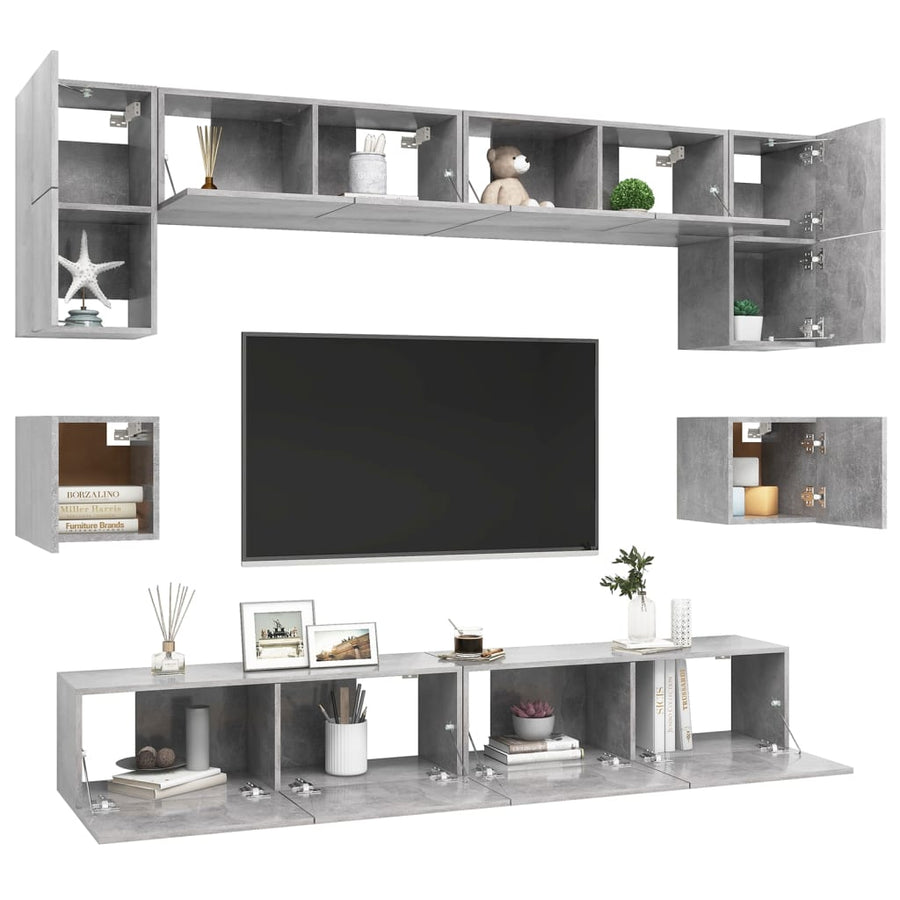 8-Delige Tv-Meubelset Spaanplaat 100 x 30 x 30 cm Betongrijs