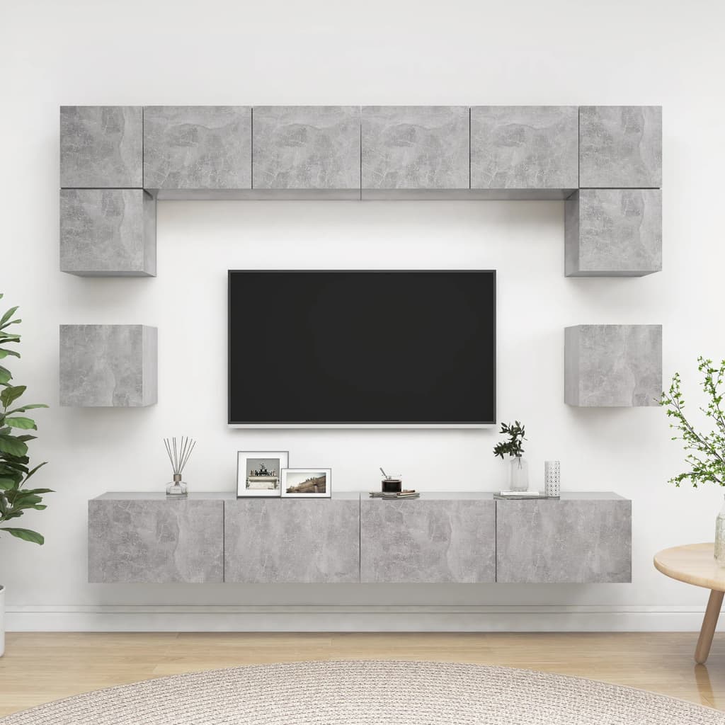 8-Delige Tv-Meubelset Spaanplaat 100 x 30 x 30 cm Betongrijs