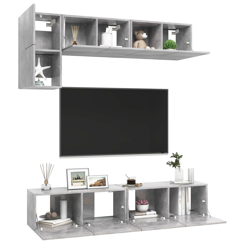 5-Delige Tv-Meubelset Spaanplaat 80 x 30 x 30 cm Betongrijs