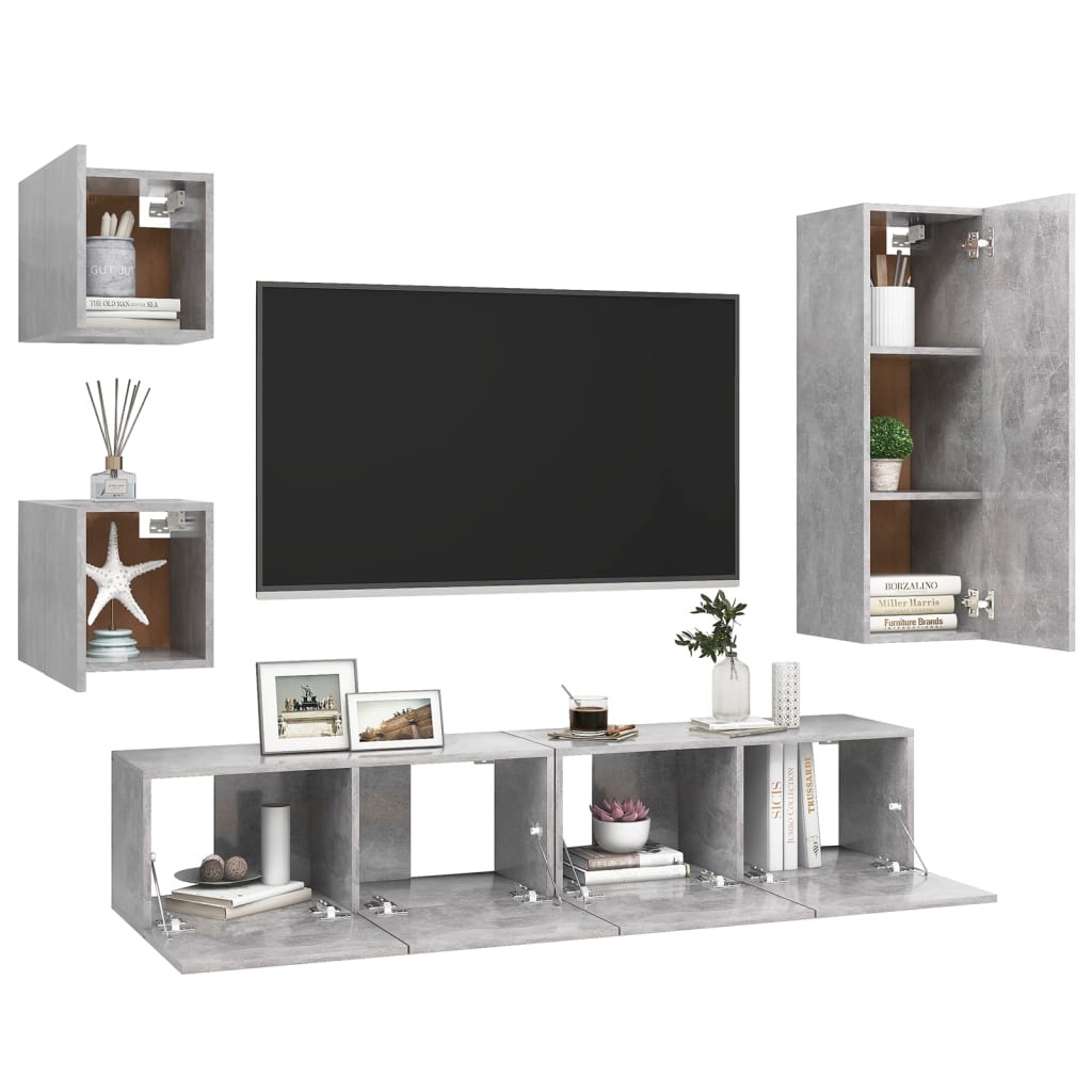 -Delige Tv-Meubelset Spaanplaat 30.5 x 30 x 90 cm Betongrijs