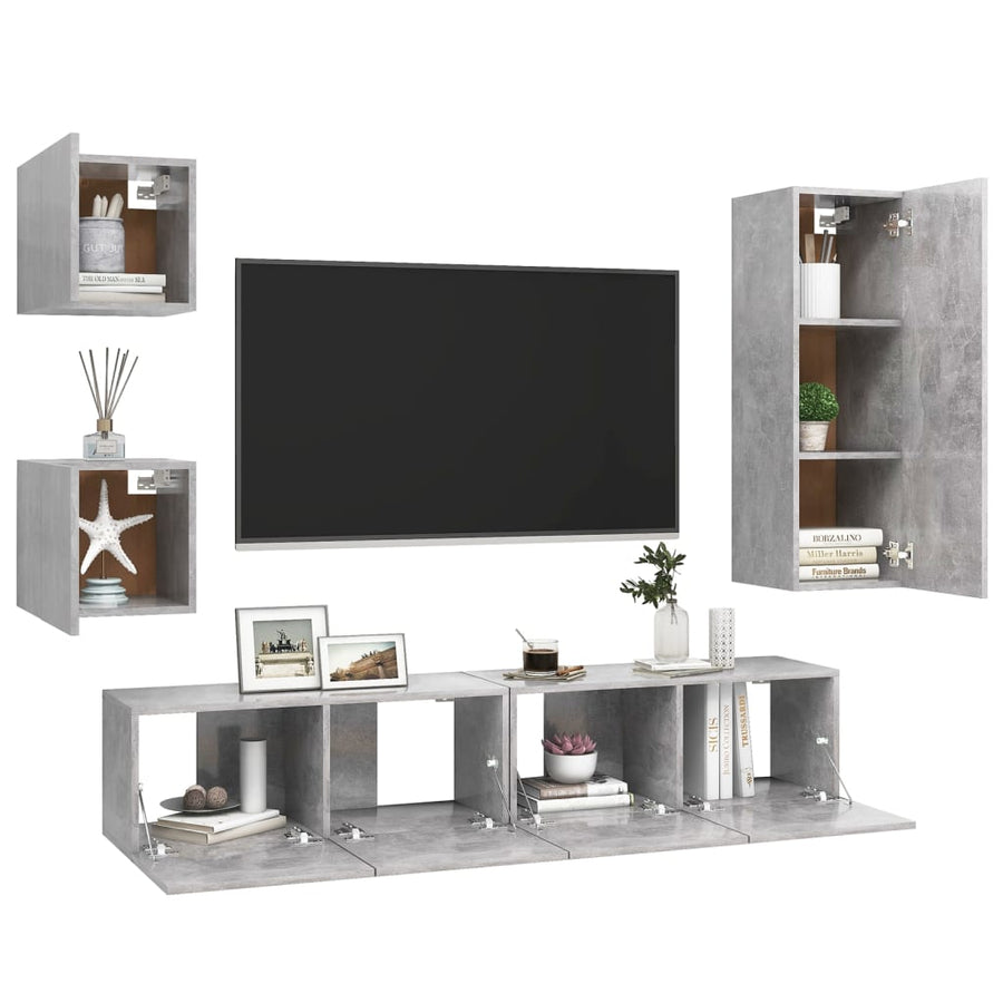 -Delige Tv-Meubelset Spaanplaat 30.5 x 30 x 90 cm Betongrijs