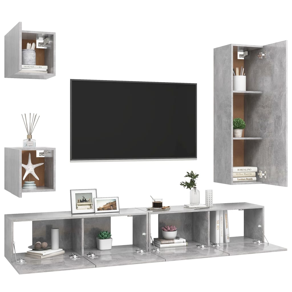 5-Delige Tv-Meubelset Spaanplaat Betongrijs 30.5 x 30 x 110 cm