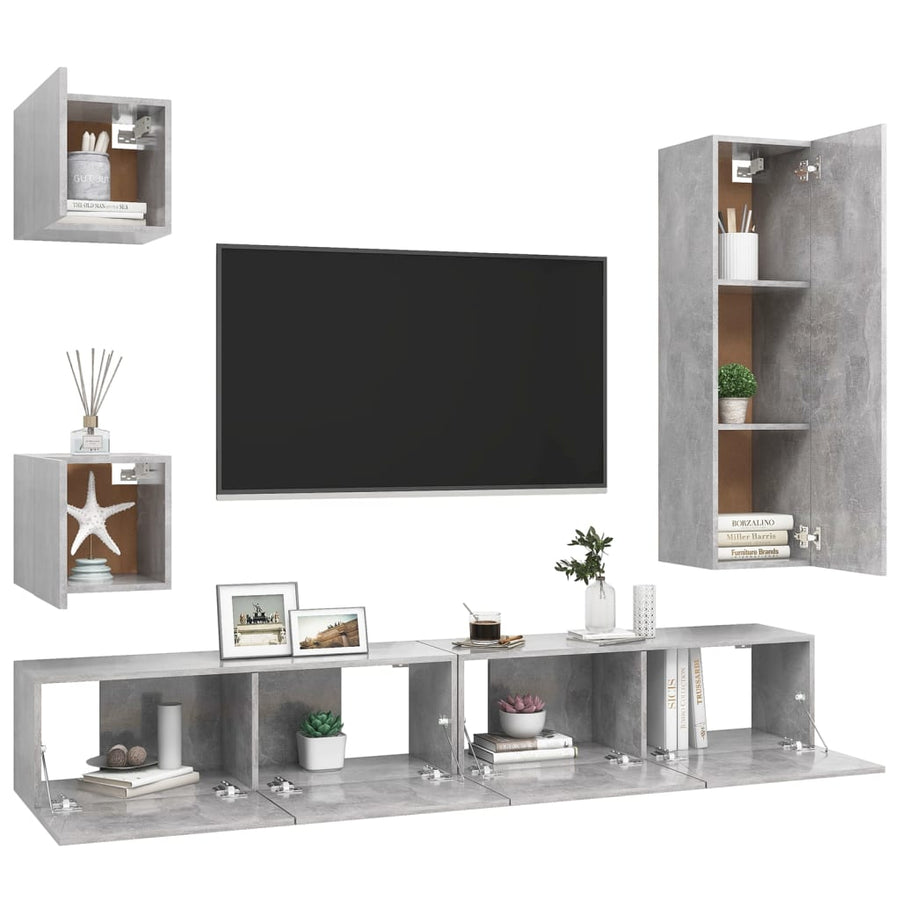 5-Delige Tv-Meubelset Spaanplaat Betongrijs 30.5 x 30 x 110 cm
