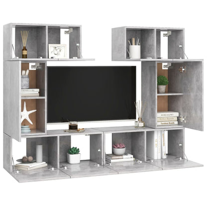 6-Delige Tv-Meubelset Spaanplaat 60 cm Betongrijs