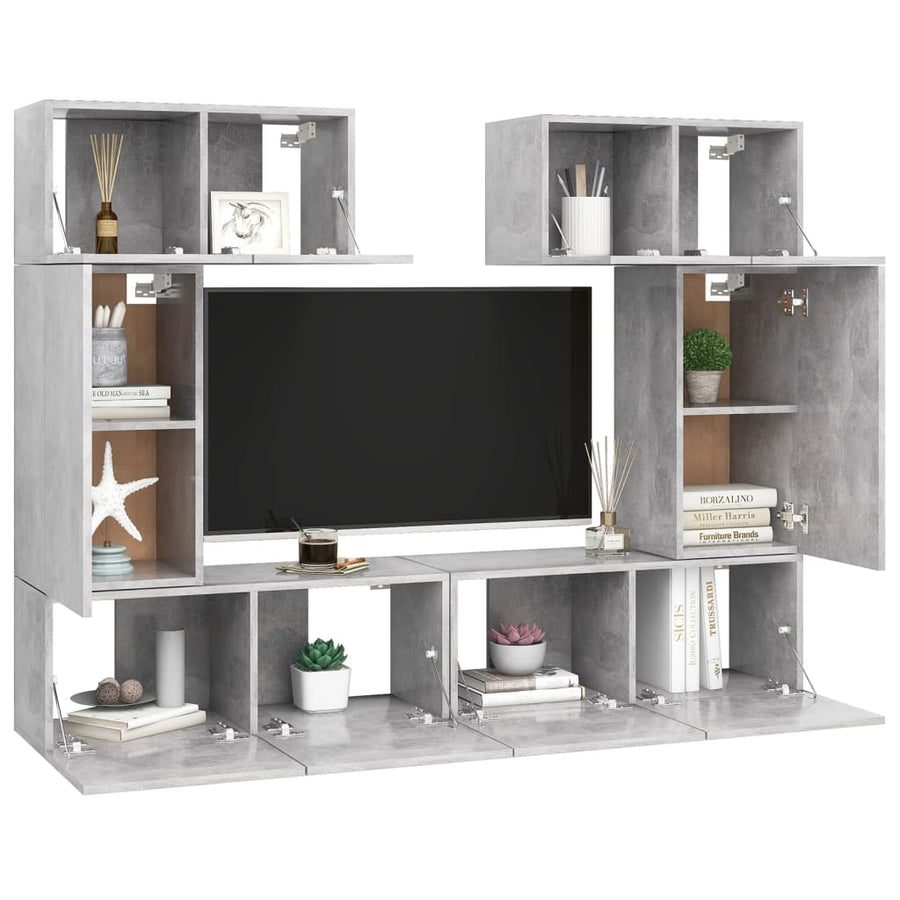 6-Delige Tv-Meubelset Spaanplaat 60 cm Betongrijs