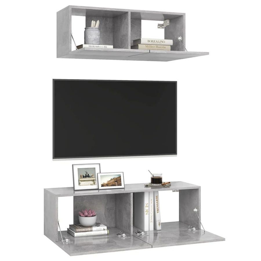 -Delige Tv-Meubelset Spaanplaat 2 80/100 x 30 x 30 cm Betongrijs