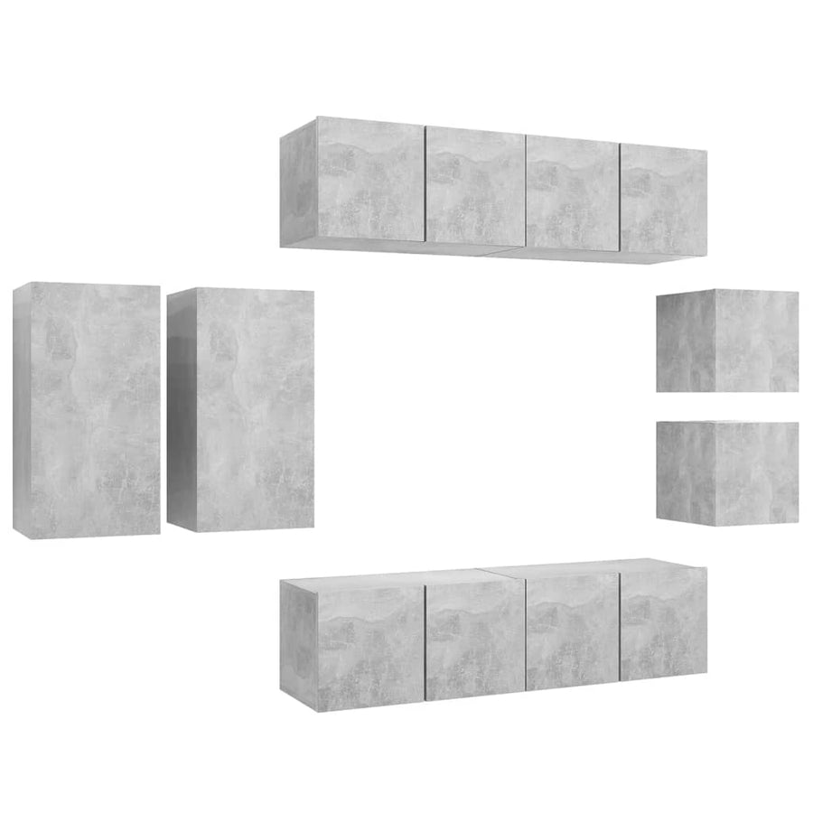 8-Delige Tv-Meubelset Spaanplaat 60 cm Betongrijs