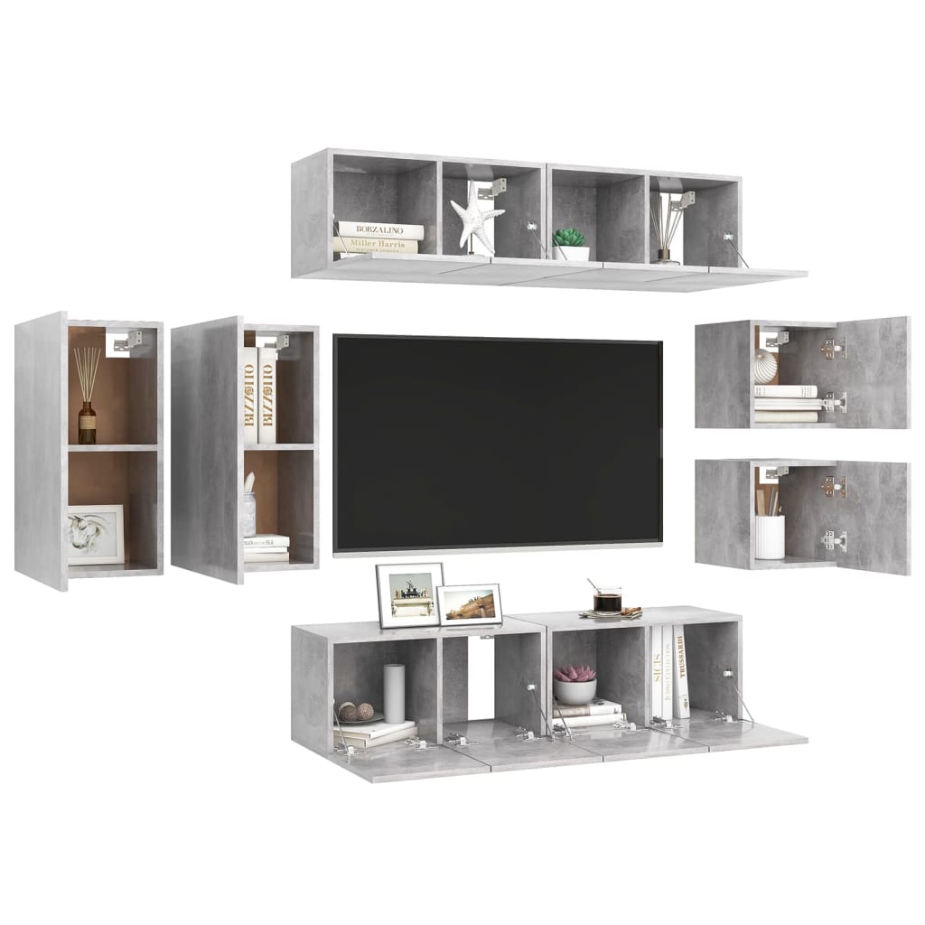 8-Delige Tv-Meubelset Spaanplaat 60 cm Betongrijs