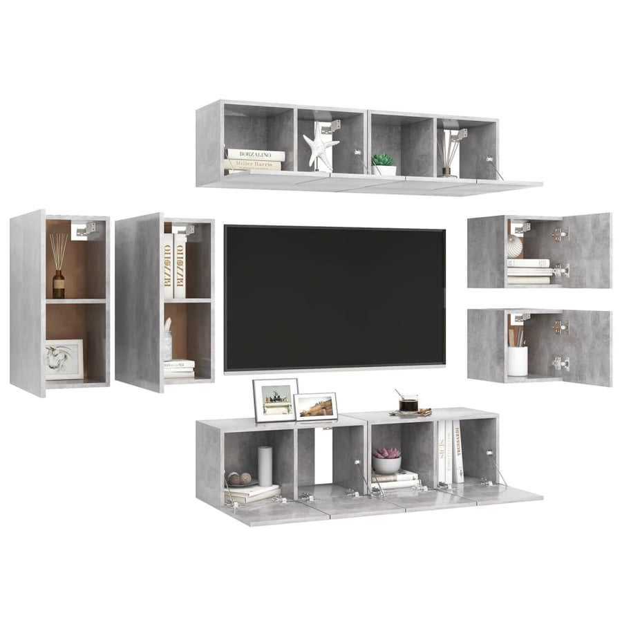 8-Delige Tv-Meubelset Spaanplaat 60 cm Betongrijs