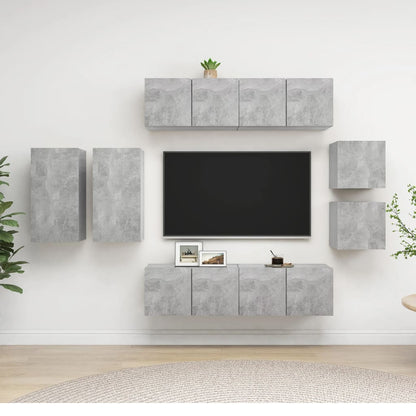8-Delige Tv-Meubelset Spaanplaat 60 cm Betongrijs