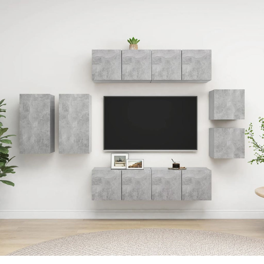 8-Delige Tv-Meubelset Spaanplaat 60 cm Betongrijs