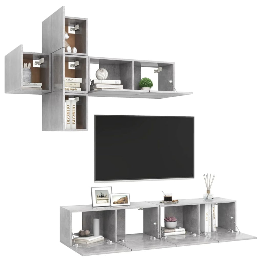 7-Delige Tv-Meubelset Spaanplaat 80 x 30 x 30 cm Betongrijs