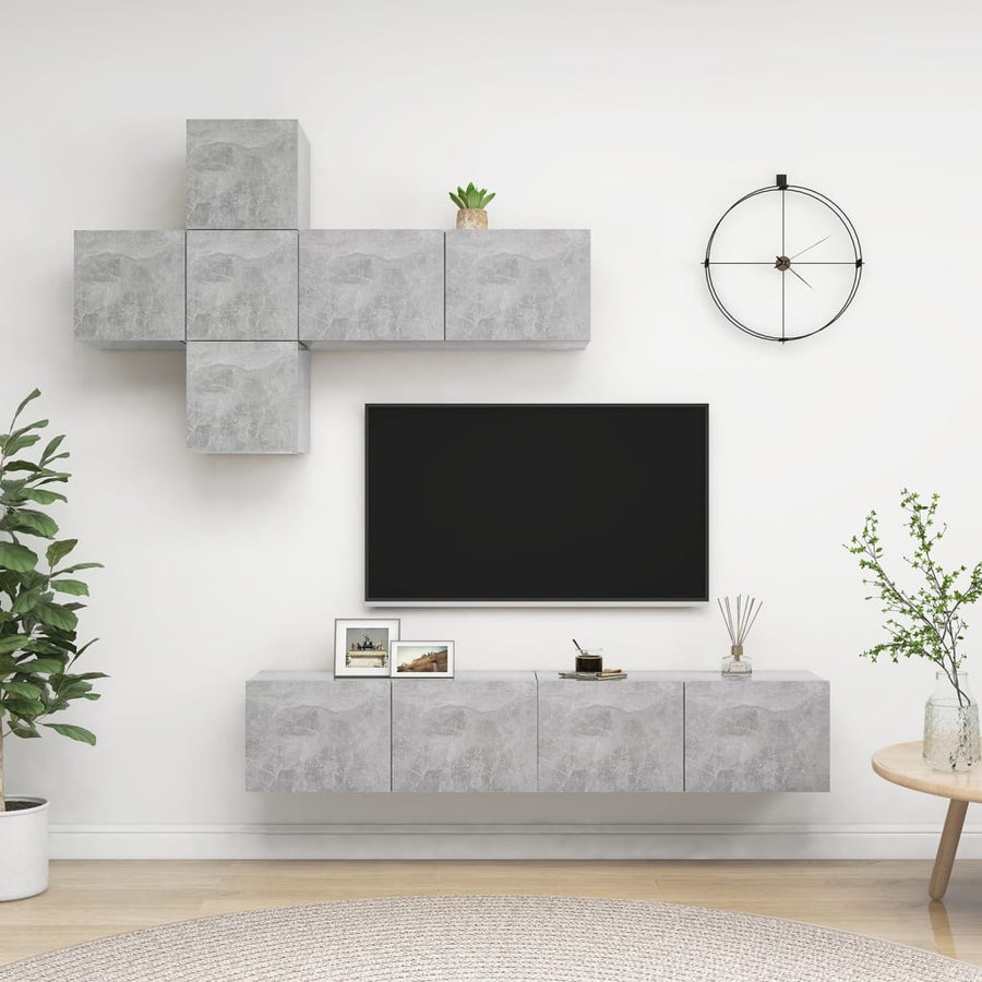 7-Delige Tv-Meubelset Spaanplaat 80 x 30 x 30 cm Betongrijs