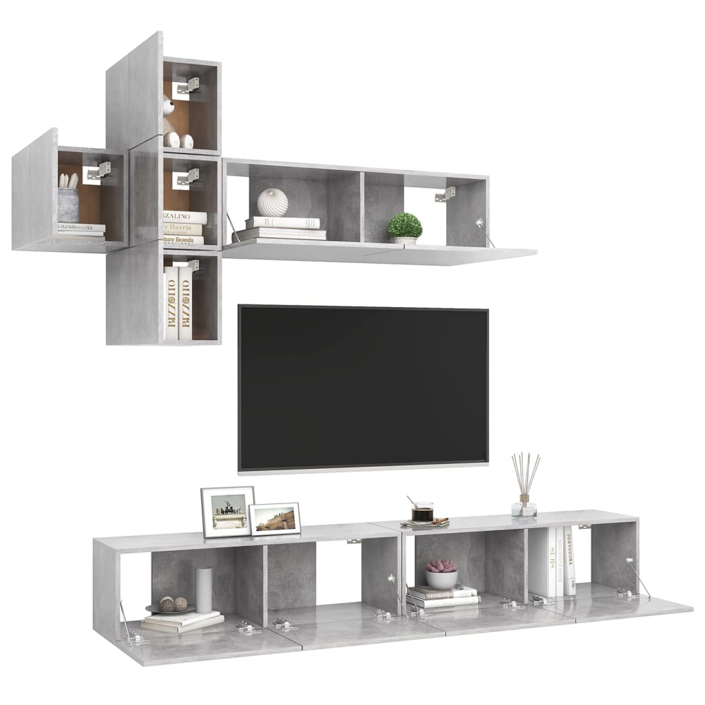 7-Delige Tv-Meubelset Spaanplaat 100 x 30 x 30 cm Betongrijs